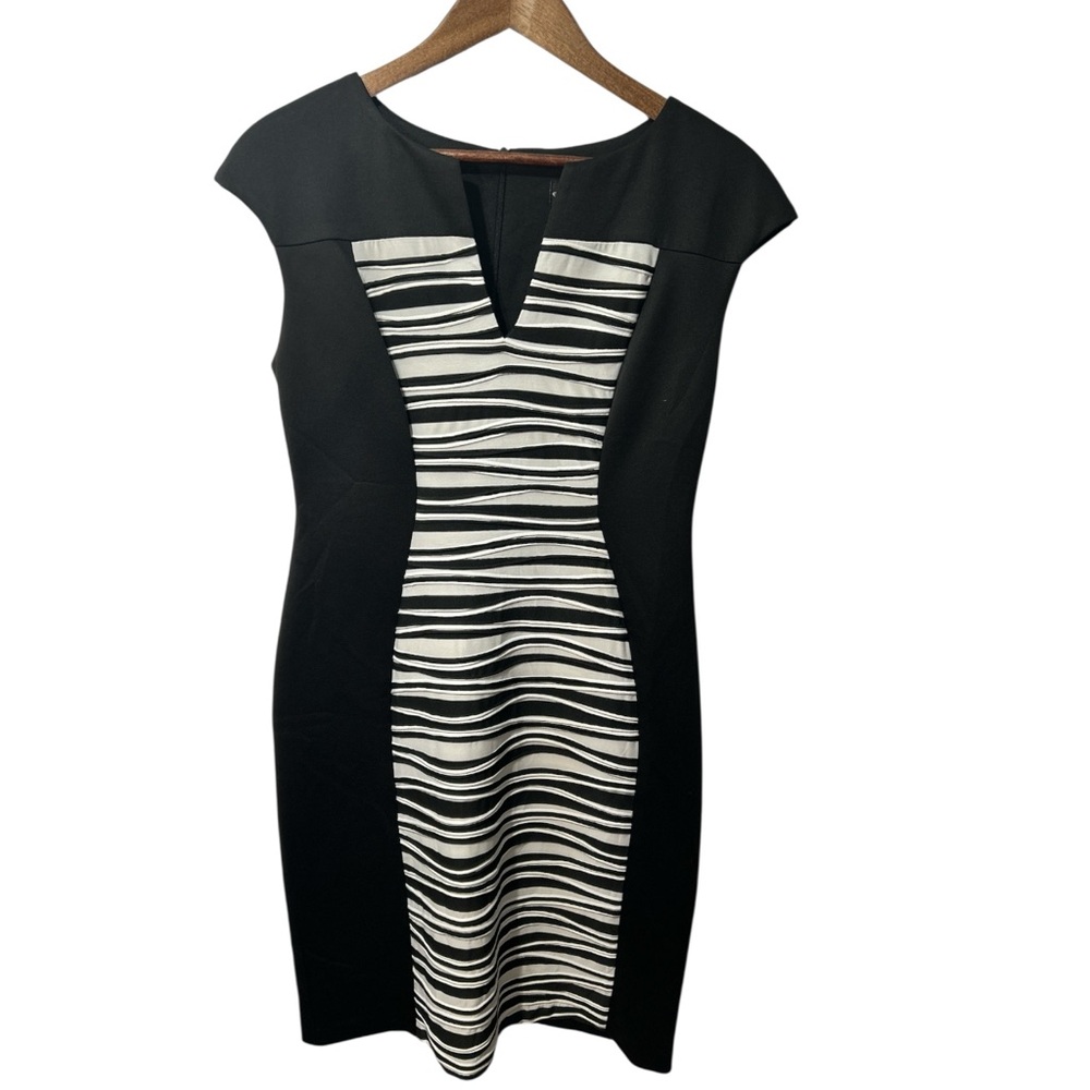 Connected Apparel Black & White Patterned Sheath Dress Size 8 Career Cocktail